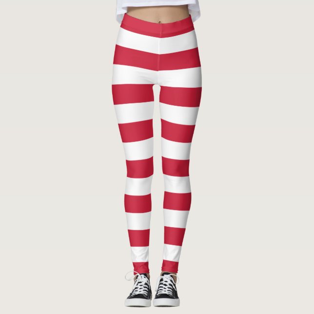 Leggings Rayas rojas y blancas del duende del navidad (Anverso)