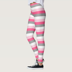 Leggings Rayas rosadas, rosadas calientes, blancas y grises
