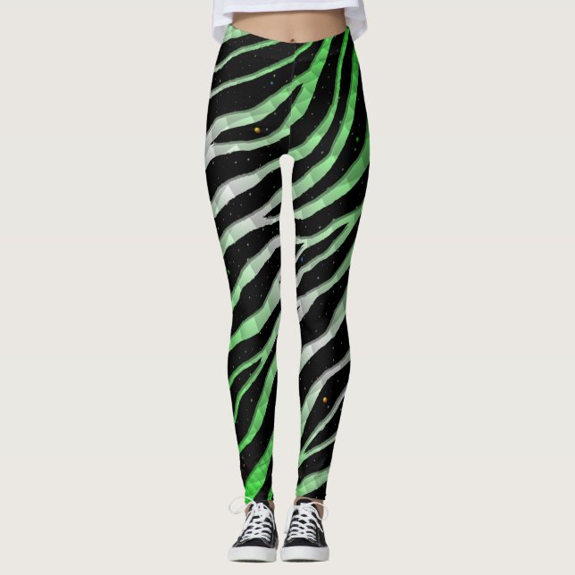 Leggings Rayas Rotas Espacio-Tiempo - Verde/Blanco (Anverso)