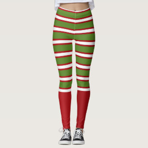 Leggings Rayas superpuestas verdes rojas y blancas festivas