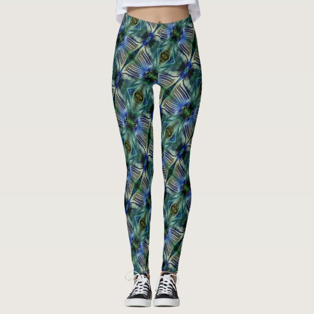Leggings Rayas transversales curvadas en azul y verde llama (Anverso)