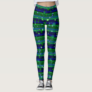 Leggings Rayas verdes azules con estrellas y gotas de lluvi