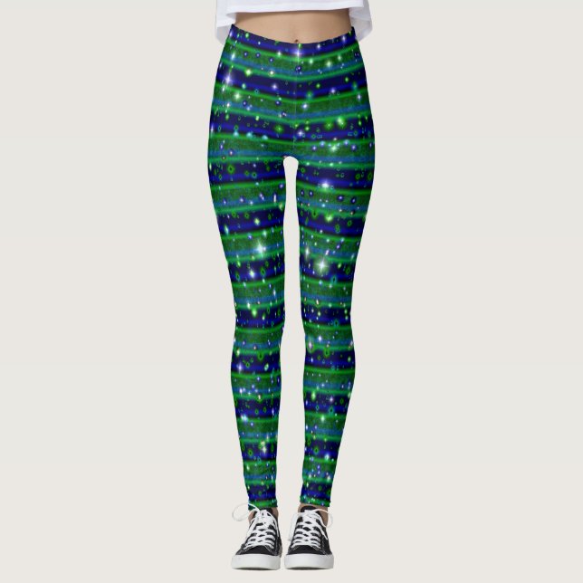 Leggings Rayas verdes azules con estrellas y gotas de lluvi (Anverso)