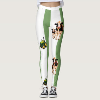 Leggings rayas verdes con vacas y tractores