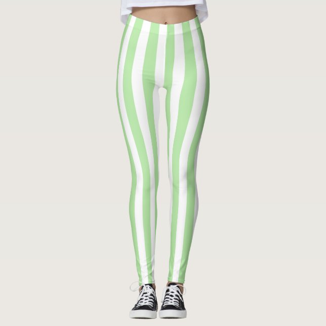 Leggings Rayas verdes y blancas suaves verticales (Anverso)
