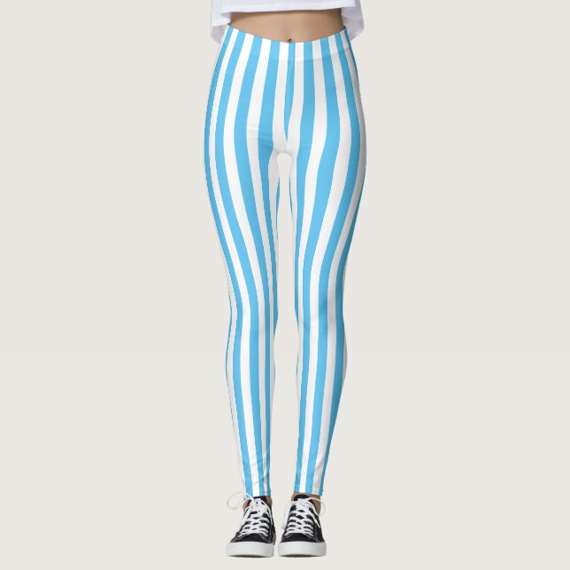 Leggings Rayas verticales azul y blanco claro de moda (Anverso)