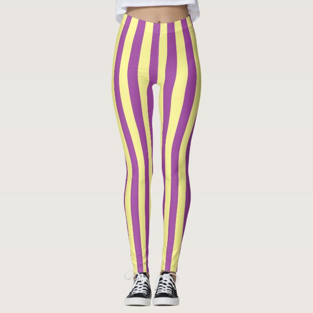 Leggings Rayas verticales blandas amarillas y violetas (Anverso)