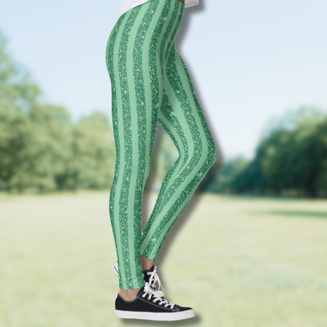 Leggings Rayas Verticales Clásicas de Brillo Verde Jade (Subido por el creador)