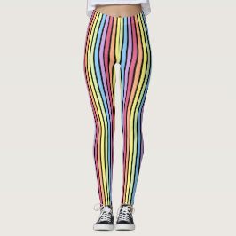 Leggings Rayas verticales de arcoiris Pastel negro