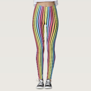Leggings Rayas verticales de arcoiris Pastel negro