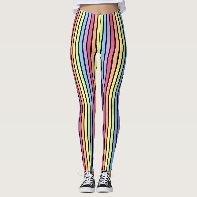Leggings Rayas verticales de arcoiris Pastel negro (Anverso)