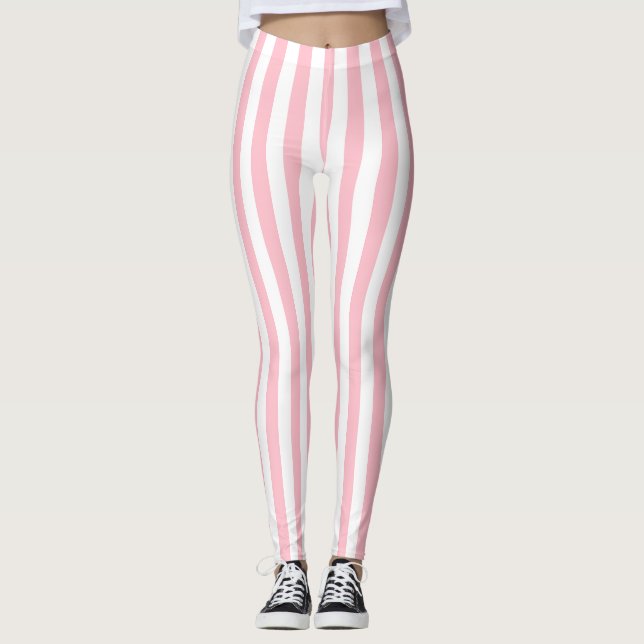 Leggings Rayas verticales de tamaño medio rosadas y blancas (Anverso)