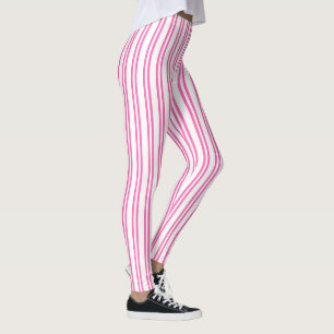 Leggings Rayas verticales Patrón rayado blanco rosado