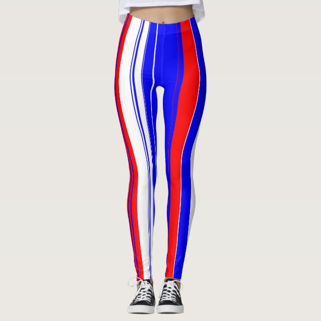 Leggings Rayas verticales rojas blancas y azules (Anverso)