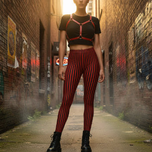 Leggings Rayas verticales rojas y negras