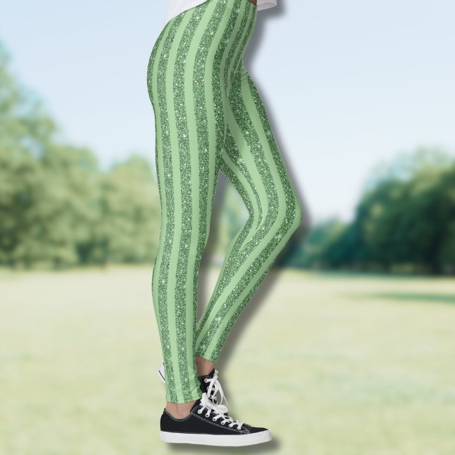 Leggings Rayas Verticales Simples de Brillo en Verde Bosque (Subido por el creador)