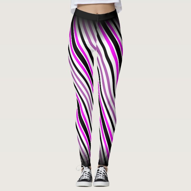 Leggings Rayas verticales simples rosas y negras en blanco (Anverso)