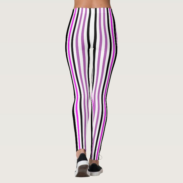 Leggings Rayas verticales simples rosas y negras en blanco