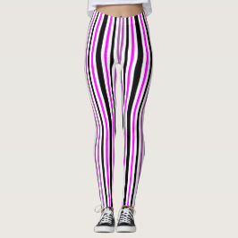 Leggings Rayas verticales simples rosas y negras en blanco