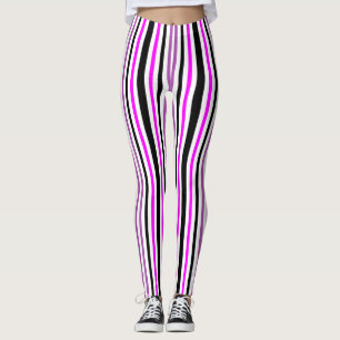 Leggings Rayas verticales simples rosas y negras en blanco