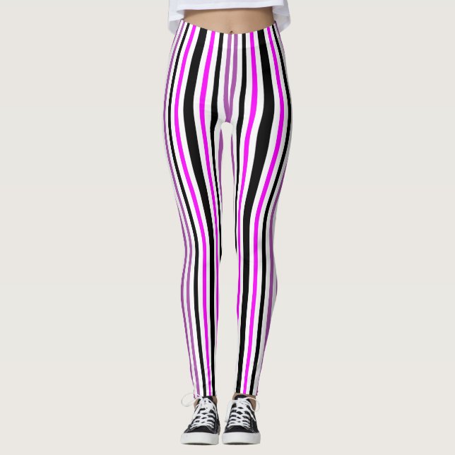 Leggings Rayas verticales simples rosas y negras en blanco (Anverso)