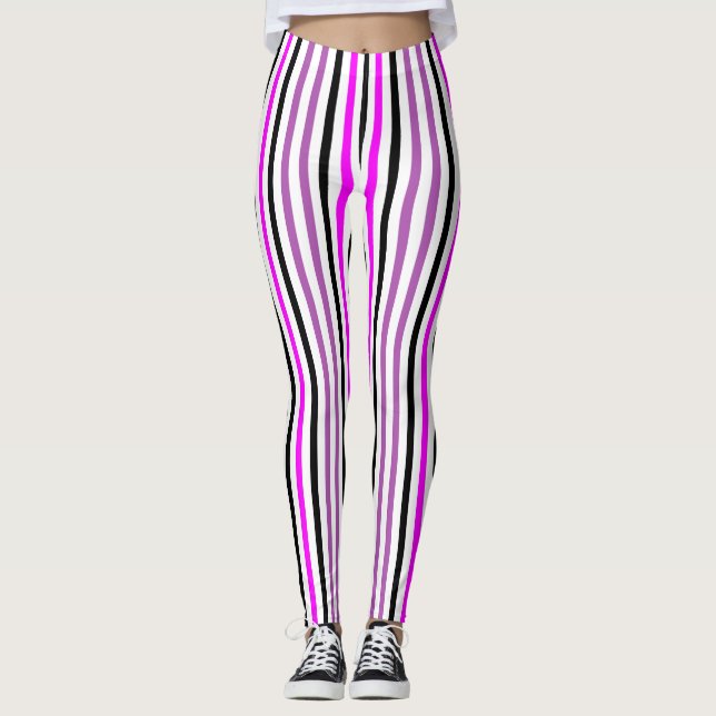 Leggings Rayas verticales simples rosas y negras en blanco (Anverso)