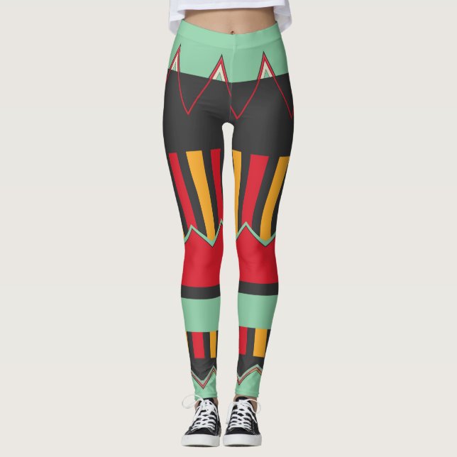 Leggings Rayas y olas en colores retro (Anverso)