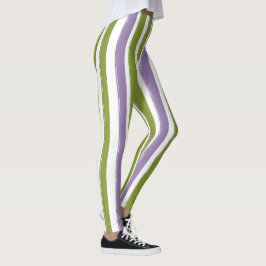 Leggings Rayo de caramelo Art Green Purple Vertical Stripe