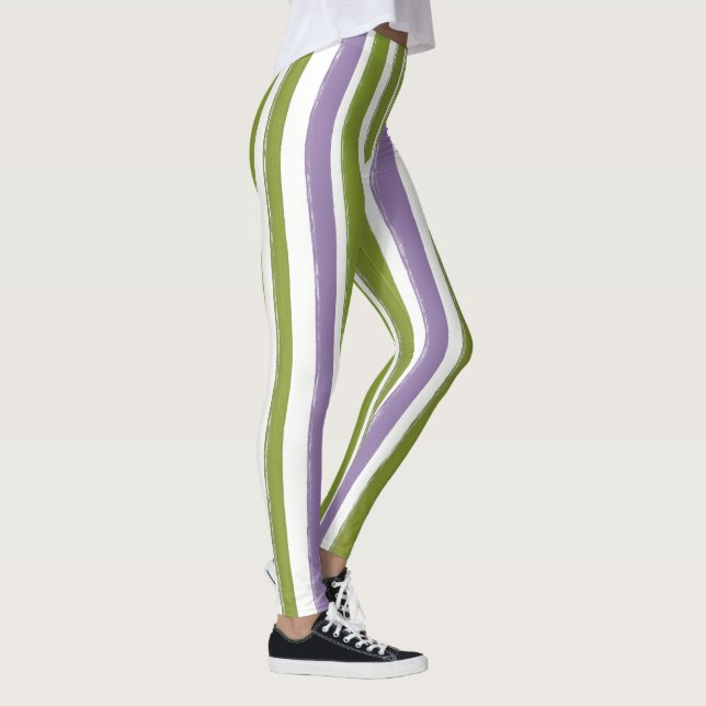 Leggings Rayo de caramelo Art Green Purple Vertical Stripe (Derecha)
