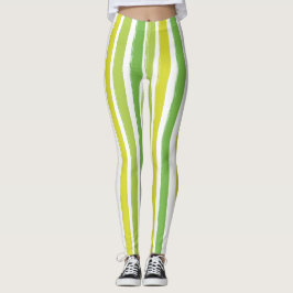 Leggings Rayo de caramelo Arte Verde y Blanco Rayado vertic