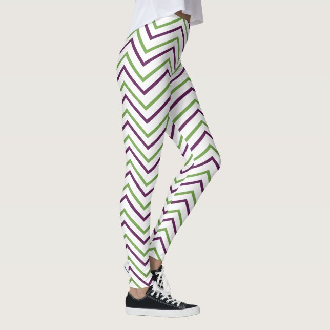 Leggings Rayo de chevron púrpura verde (Derecha)