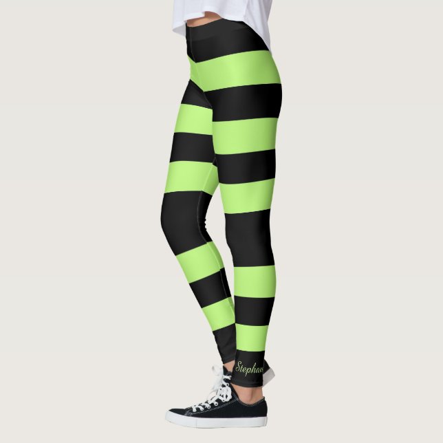 Leggings Rayo negro y verde brillante personalizada (Izquierda)