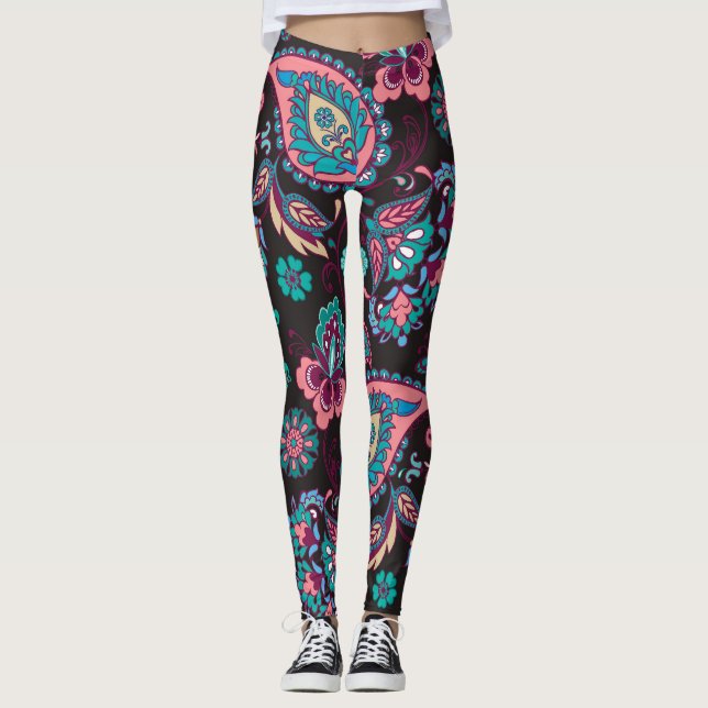 Leggings Rayo Paisley: negro decorativo sin foco (Anverso)