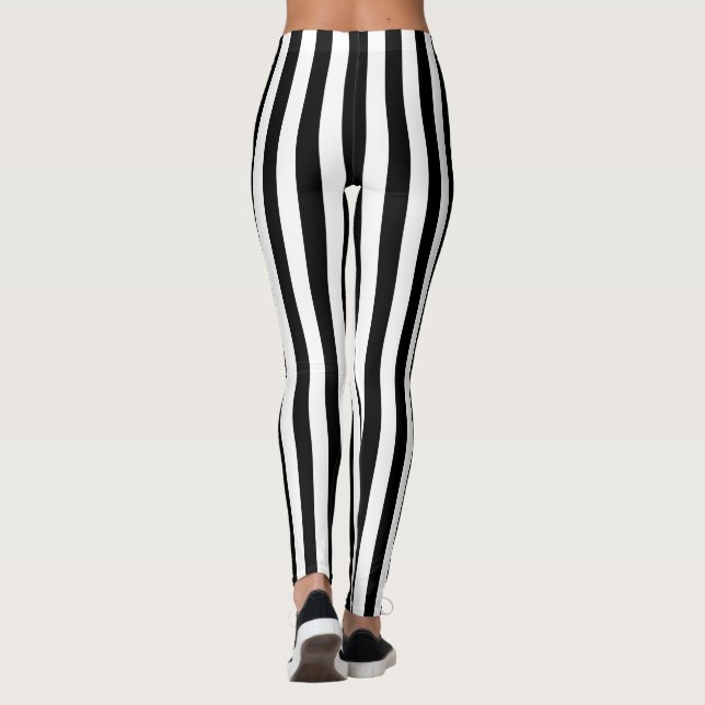 Leggings Rayo vertical negro y blanco de moda (Reverso)