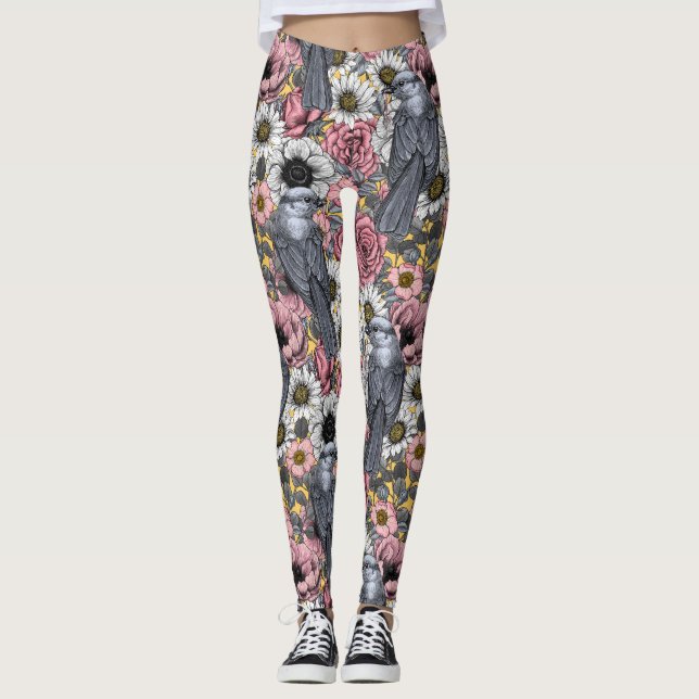Leggings Rayos grises y flores (Anverso)