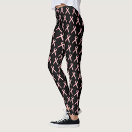 Leggings Raza de cáncer de mama Cinta rosa en negro V2