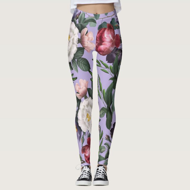 Leggings Recibimientos lujosos jardín florido moderno púrpu (Anverso)