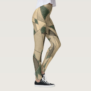 Leggings Recorte triangular beige sobre el "fondo verde osc