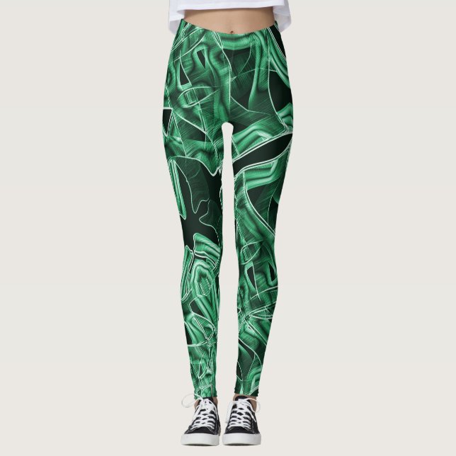 Leggings Recortes de cinta acrílica verde cruzados y superp (Anverso)