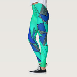 Leggings Recortes triangulares verdes sobre fondo azul, ásp