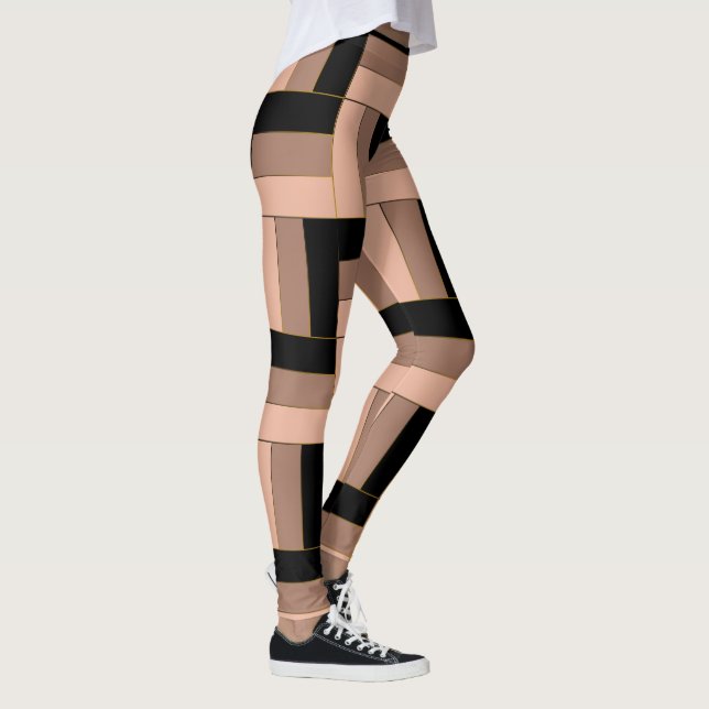 Leggings Rectángulos geométricos de Mocha negra marrón (Derecha)