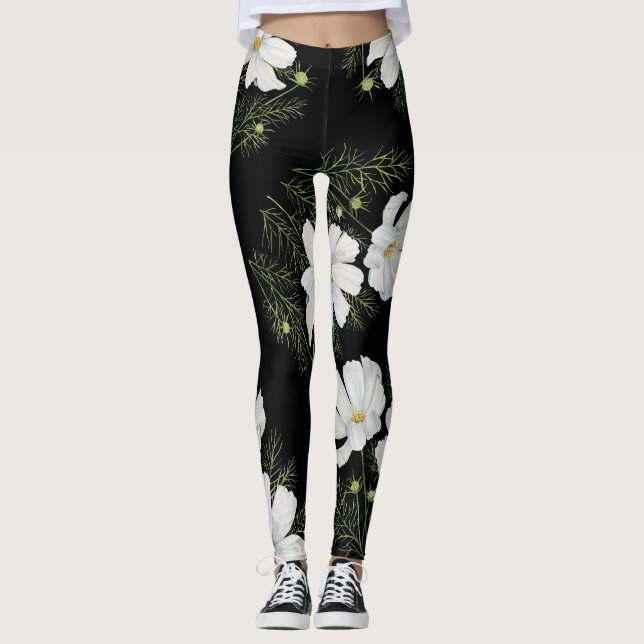 Leggings Recubrimiento botánico de las flores de cosmos bla (Anverso)