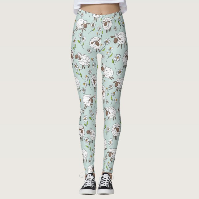 Leggings Recuento de ovejas en azul de vidrio marino (Anverso)