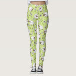 Leggings Recuento de ovejas en verde rocío de hongos<br><div class="desc">Hojas de doodle y margaritas pintadas a mano</div>