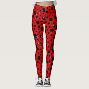 Leggings Red and black polka dots funny ladybug
