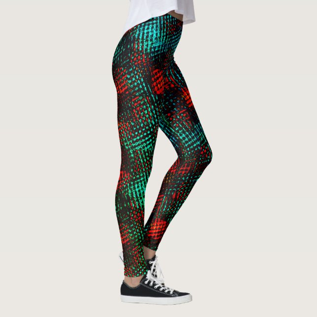 Leggings Red and greenish blue, scratched squares or cubes (Derecha)