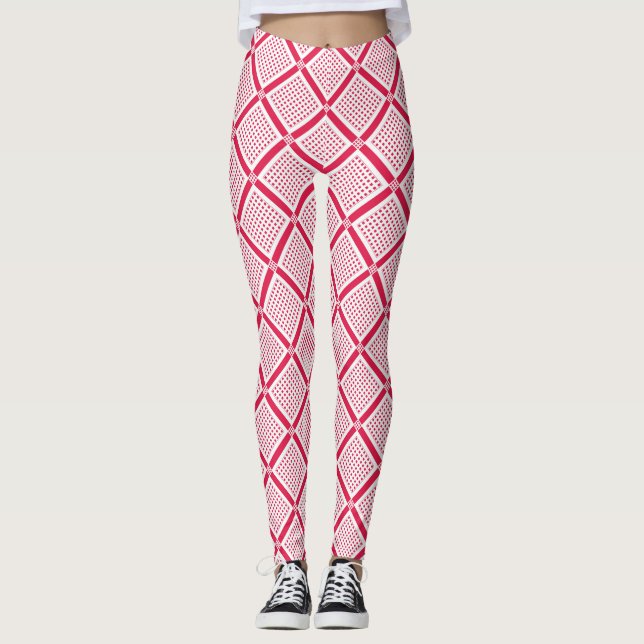 Leggings Red and white geometric checkered pattern retro    (Anverso)