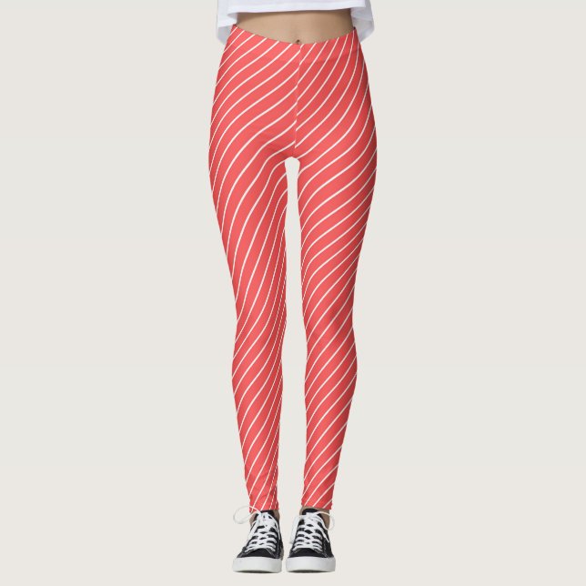 Leggings Red And White Stripes And Lines Pattern (Anverso)
