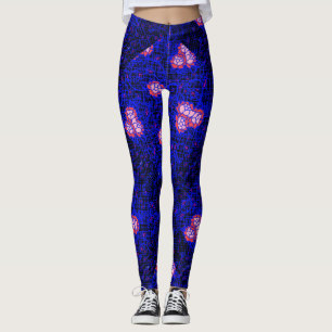 Leggings Red azul luminosa con flores 01 Negro BG