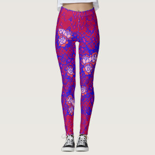 Leggings Red azul luminosa con flores 01 Red BG